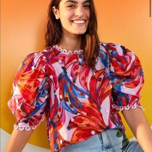 FARM RIO Multicolor Bananas Puff Sleeve Shirt